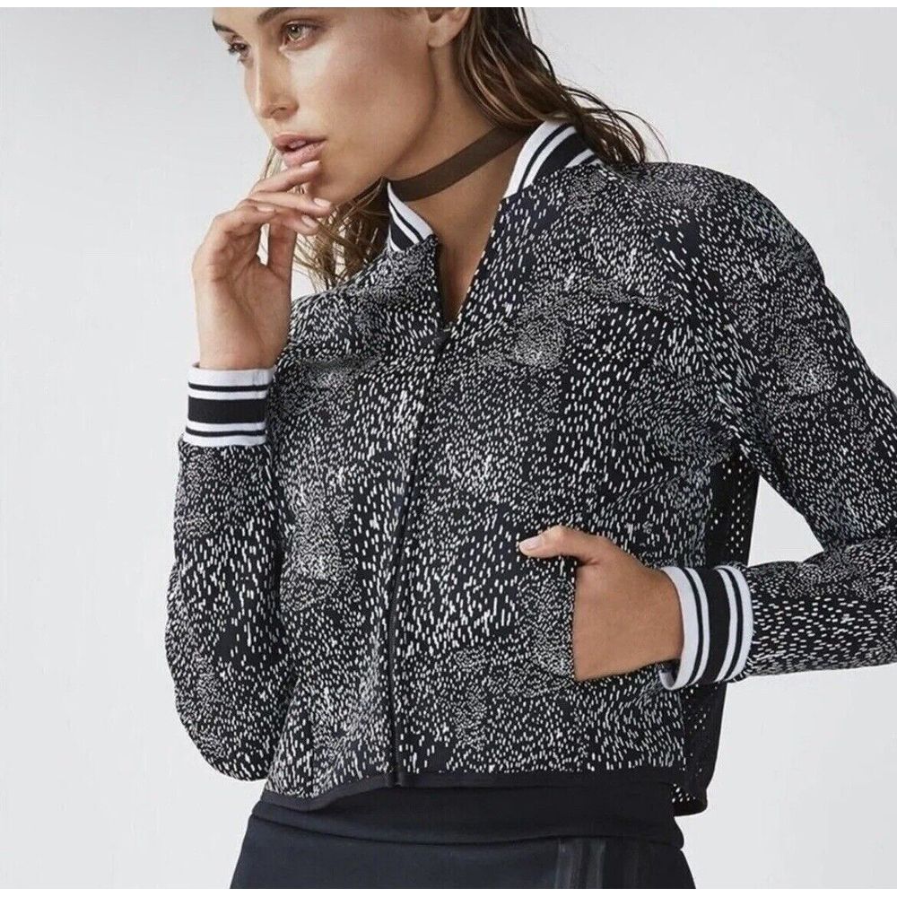Fabletics Black & White Speckled Bomber Jacket